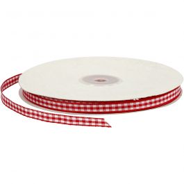 Checked Ribbon, red/white, W: 6 mm, 50 m/ 1 roll [HOB-51385]
