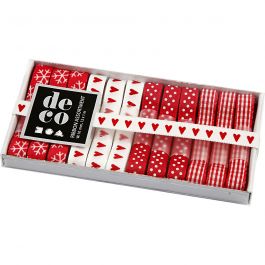 Decorative Ribbon, red/white harmony, W: 10 mm, 12x1 m/ 1 pack [HOB-51402]