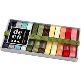 Decorative Ribbon, assorted colours, W: 10 mm, 12x1 m/ 1 pack [HOB-51410]