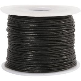 Leather Cord, black, thickness 1 mm, 50 m/ 1 roll [HOB-51526]