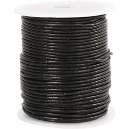 Leather Cord, black, thickness 2 mm, 50 m/ 1 roll [HOB-51541]