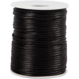Satin Cord, black, thickness 2 mm, 50 m/ 1 roll [HOB-515518]