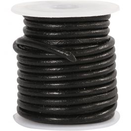 Leather Cord, black, thickness 3 mm, 5 m/ 1 roll [HOB-51565]