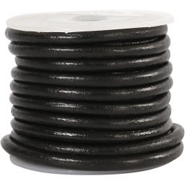 Leather Cord, black, thickness 4 mm, 5 m/ 1 roll [HOB-51566]