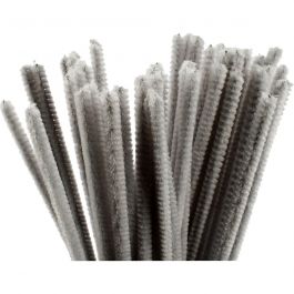 Pipe Cleaners, grey, L: 30 cm, thickness 6 mm, 50 pc/ 1 pack [HOB-51617]