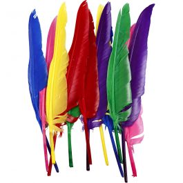 Feathers, assorted colours, L: 27 cm, 12 pc/ 1 pack [HOB-51819]
