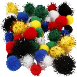 Pompoms, assorted colours, D 15+20 mm, 48 asstd./ 1 pack [HOB-51885]