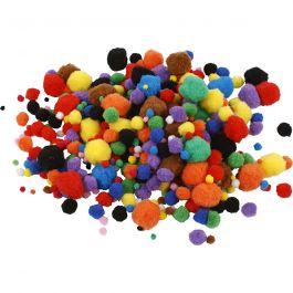 Pom poms, assorted colours, D 5-40 mm, 42 g/ 1 pack [HOB-518900]