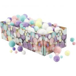 Pompoms, pastel colours, D 15-40 mm, glitter, 400 g/ 1 pack [HOB-51895]