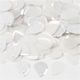 Sequins, white, raindrop, size 14x19 mm, 50 g/ 1 pack [HOB-522041]