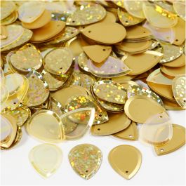 Sequins, gold, raindrop, size 14x19 mm, 50 g/ 1 pack [HOB-522042]