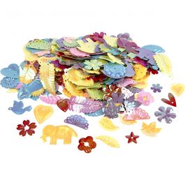 Sequins, mother of pearl colours, size 15-45 mm, 30 g/ 1 pack [HOB-522520]