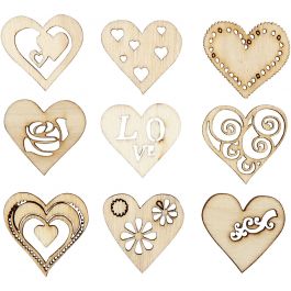 Wooden decorations, love, size 28 mm, 45 pc/ 1 pack [HOB-52375]