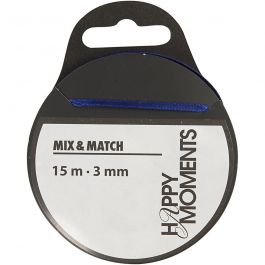 Satin Ribbon, dark blue, W: 3 mm, 15 m/ 1 roll [HOB-524504]
