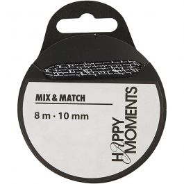 Satin Ribbon With Print, black, W: 10 mm, 8 m/ 1 roll [HOB-524602]