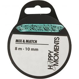 Satin Ribbon With Print, light turquoise, W: 10 mm, 8 m/ 1 roll [HOB-524608]