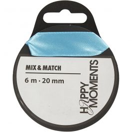 Satin Ribbon, light blue, W: 20 mm, 6 m/ 1 roll [HOB-524716]