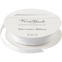 Decoration Ribbon, white, W: 6 mm, 15 m/ 1 roll [HOB-52473]
