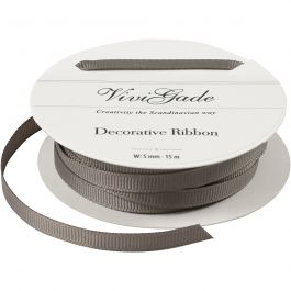 Decoration Ribbon, grey, W: 6 mm, 15 m/ 1 roll [HOB-52474]