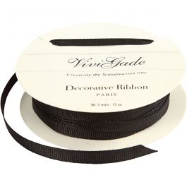Decoration Ribbon, black, W: 6 mm, 15 m/ 1 roll [HOB-52480]