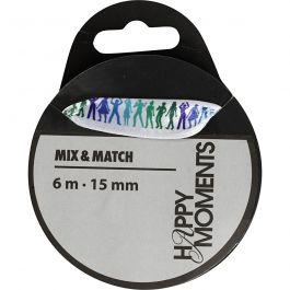 Satin Ribbon With Print, light blue, W: 15 mm, 6 m/ 1 roll [HOB-525008]