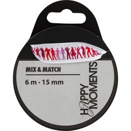 Satin Ribbon With Print, light red, W: 15 mm, 6 m/ 1 roll [HOB-525009]