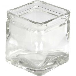 Square Candle Holder, H: 5,5 cm, size 5,5x5,5  cm, 12 pc/ 1 box [HOB-55812]