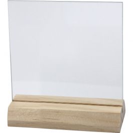 Glass Plate with Wooden Holder, size 7,5x7,5 cm, thickness 28 mm, 10 set/ 1 box [HOB-55848]