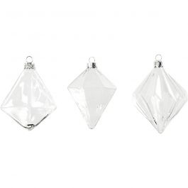 Glass Ornaments, transparent, H: 9,6+9,8+10,5 cm, D 7+7,9+8 cm, 3 pc/ 1 pack [HOB-55901]