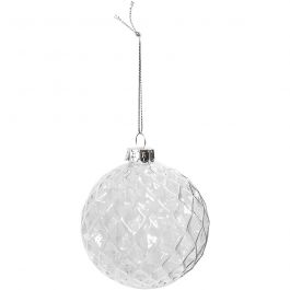 Faceted glass bauble, transparent, D 7,8 cm, 4 pc/ 1 pack [HOB-55929]