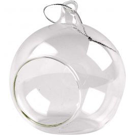 Glass Ornament with Opening, D 8 cm, 6 pc/ 1 pack [HOB-55950]