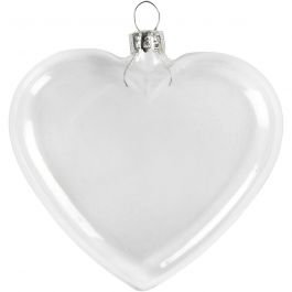 Flat Glass Heart, H: 7,8 cm, W: 9 cm, thickness 2,1 cm, 6 pc/ 1 box [HOB-55953]