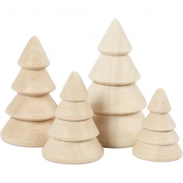 Christmas Trees, H: 3,3+4,3+5,3+6,3 cm, D 2,3+3+3,2+4 cm, 4 pc/ 1 pack [HOB-56239]