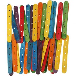 Construction sticks, assorted colours, L: 15 cm, W: 1,8 cm, hole size 4 mm, 500 asstd./ 1 pack [HOB-56305]