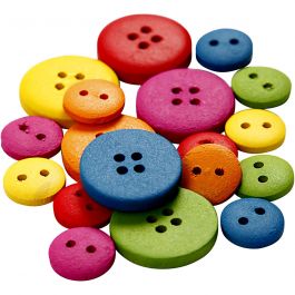 Wooden Buttons, assorted colours, D 12-20 mm, 2-4 holes, 360 pc/ 1 pack [HOB-56684]