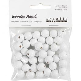 Wooden Beads, white, D 12 mm, hole size 3 mm, 22 g/ 1 pack [HOB-570412]