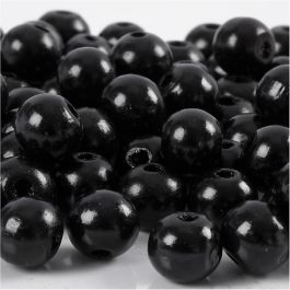 Wooden Beads, black, D 12 mm, hole size 3 mm, 22 g/ 1 pack [HOB-570415]