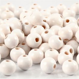 Wooden Beads, white, 80 pc, D 8 mm, hole size 2 mm, 15 g/ 1 pack [HOB-570492]