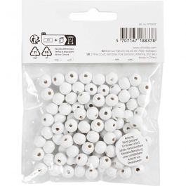 Wooden Beads, white, 80 pc, D 8 mm, hole size 2 mm, 15 g/ 1 pack [HOB-570492]