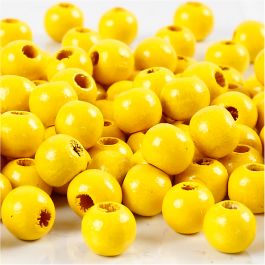 Wooden Beads, yellow, 80 pc, D 8 mm, hole size 2 mm, 15 g/ 1 pack [HOB-570493]