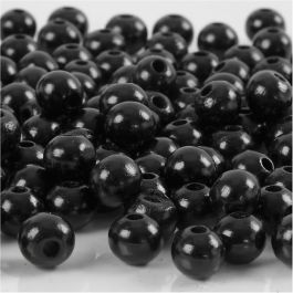 Wooden Beads, black, 80 pc, D 8 mm, hole size 2 mm, 15 g/ 1 pack [HOB-570495]