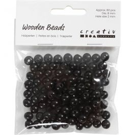 Wooden Beads, black, 80 pc, D 8 mm, hole size 2 mm, 15 g/ 1 pack [HOB-570495]