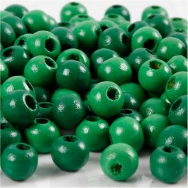 Wooden Beads, green, 80 pc, D 8 mm, hole size 2 mm, 15 g/ 1 pack [HOB-570497]