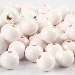 Wooden Beads, white, D 10 mm, hole size 3 mm, 20 g/ 1 pack [HOB-570592]