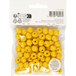 Wooden Beads, yellow, D 10 mm, hole size 3 mm, 20 g/ 1 pack [HOB-570593]
