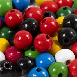Wooden Beads Mix, assorted colours, D 10 mm, hole size 3 mm, 20 g/ 1 pack [HOB-570599]