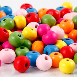 Wooden Beads Mix, assorted colours, D 8 mm, hole size 1,5-2 mm, 16 g/ 1 pack [HOB-571060]