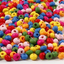 Wooden Beads Mix, D 4 mm, hole size 1-1,5 mm, 300 g/ 1 bag [HOB-57107]