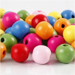 Wooden Beads Mix, assorted colours, D 12 mm, hole size 2,5-3 mm, 500 g/ 1 bag [HOB-57124]