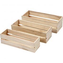 Wood Boxes, H: 6,5+7+7,5 cm, L: 22+23,5+25 cm, W: 7+8,5+10 cm, 3 pc/ 1 set [HOB-57695]